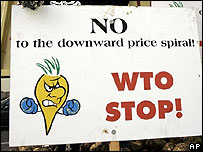 Cartel contra la Organizaci&oacute;n Mundial del Comercio (WTO en sus siglas en ingl&eacute;s)